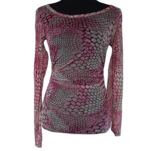 Pink International Concepts Snakeskin Print Long Sleeve Sheer Top